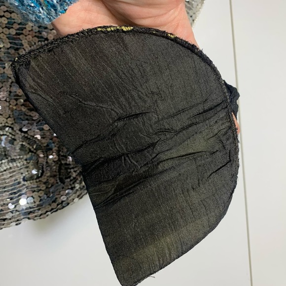 Vintage 80s Jean for Joseph Le Bon Sequin Beaded Silk Blouse Small Silver Black - Picture 4 of 11